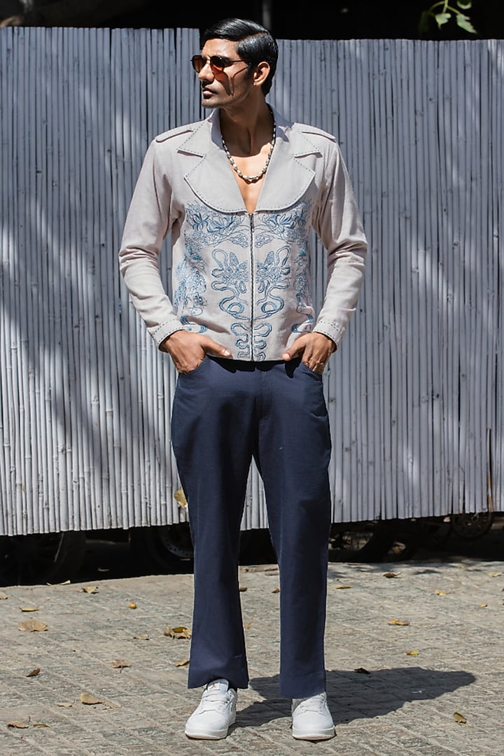 Navy Blue Linen Blend Pant Set by Not So Couture at Pernia's Pop Up Shop