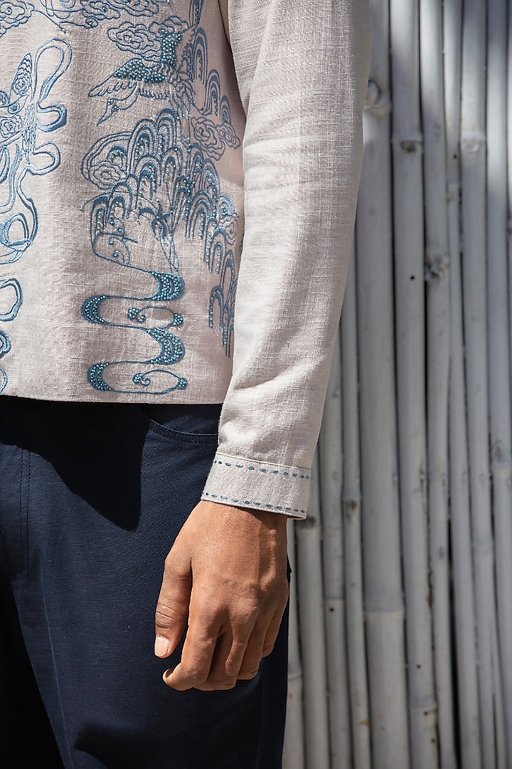 Navy Blue Linen Blend Pant Set by Not So Couture at Pernia's Pop Up Shop