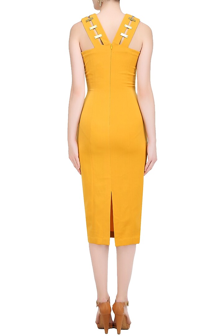 Mustard V Neck Shift dress available only at Pernia's Pop Up Shop.