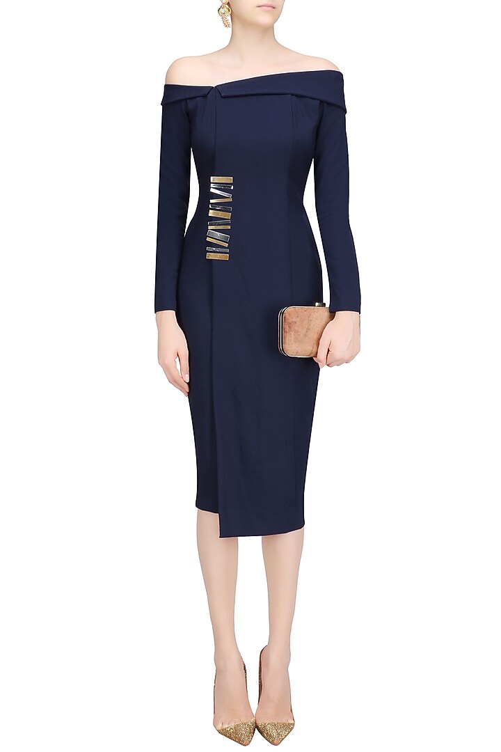 Navy off Shoulder Blazer Shift Dress available only at Pernia's Pop Up Shop.