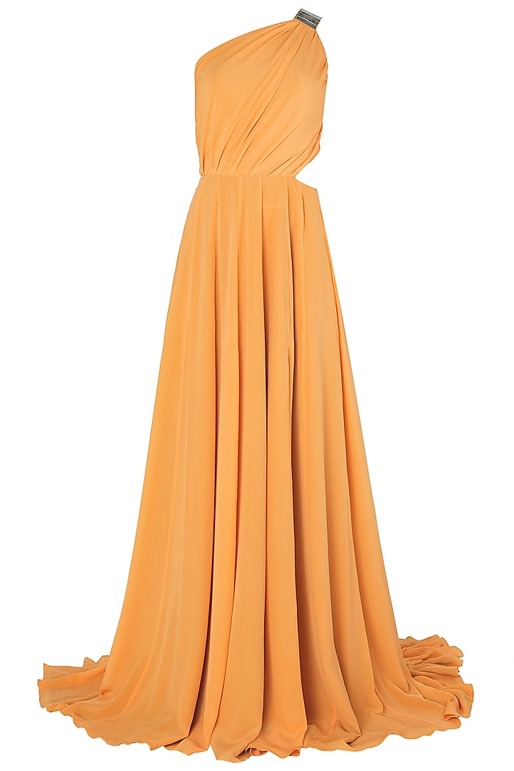 Mango Metal Chip Embroidered One Shoulder Gown by Nikhil Thampi