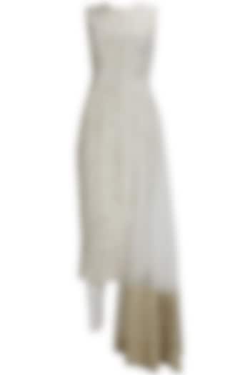 Ivory and gold floral embroidered half cape kurta set available only at Pernia's Pop Up Shop.