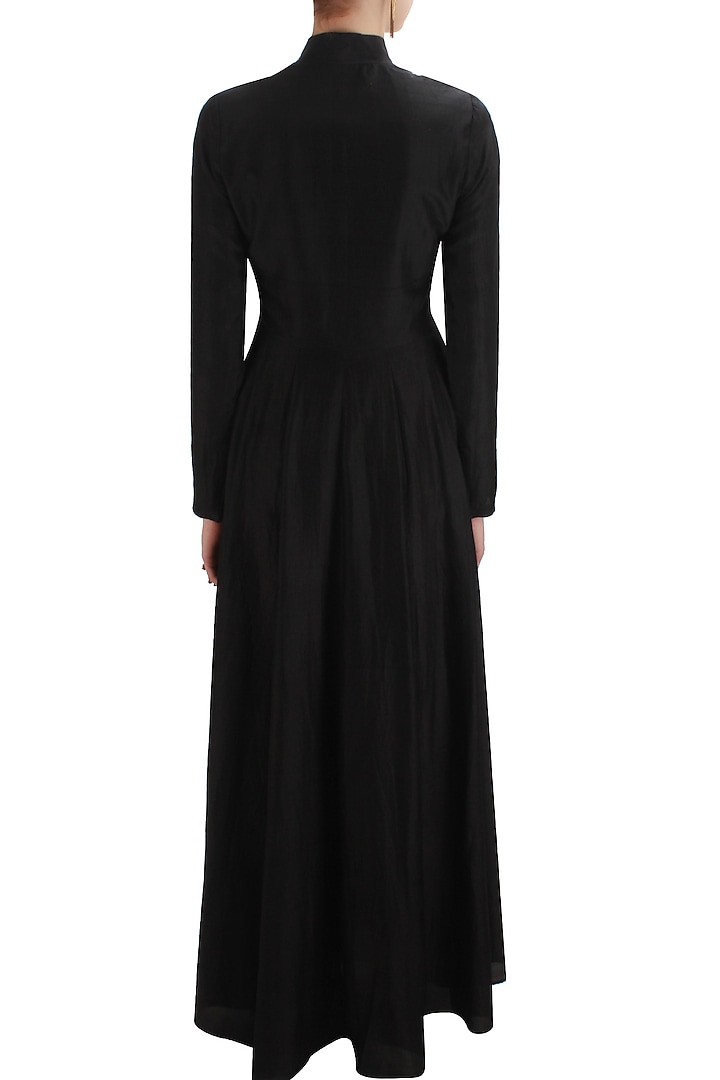 Black metal applique work frumpy dress available only at Pernia's Pop Up Shop.