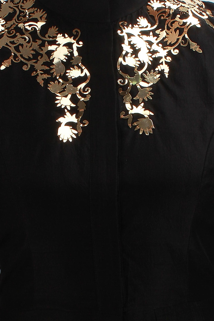 Black metal applique work frumpy dress available only at Pernia's Pop Up Shop.