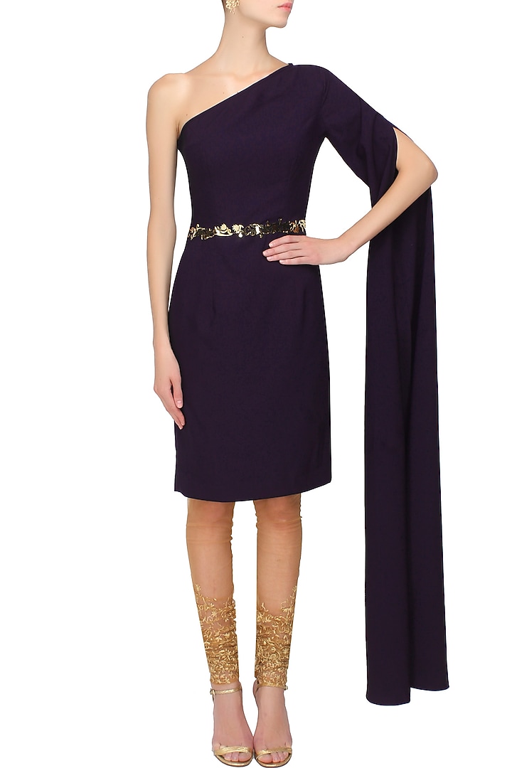 Navy and gold metal applique work kurta and embroidered churidaar set available only at Pernia's Pop Up Shop.