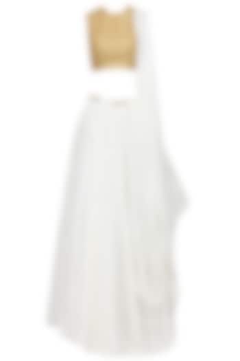 White one shoulder side drape lehenga and blouse set available only at Pernia's Pop Up Shop.