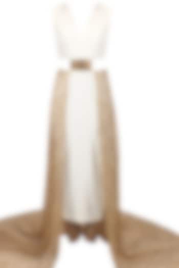 White back trail anarkali and embroidered churidaar pants set available only at Pernia's Pop Up Shop.