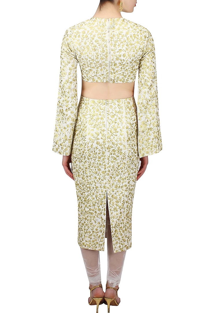 White rib cutout embroidered kurta and churidaar pants set available only at Pernia's Pop Up Shop.