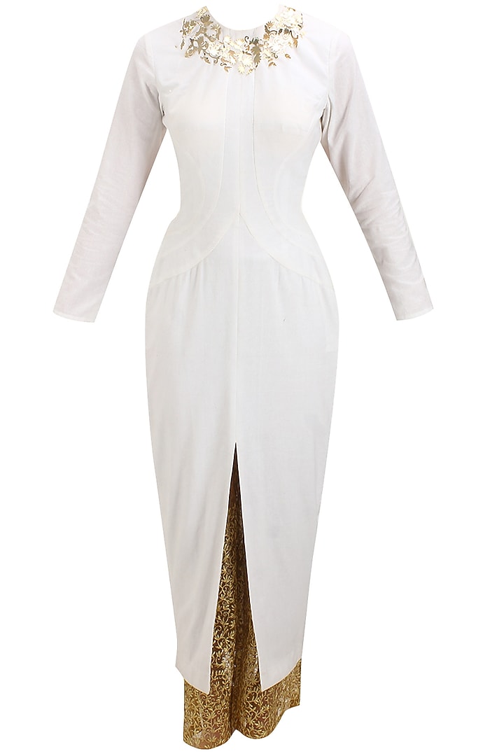 White metal embellished cutout kurta and palazzo pants set available only at Pernia's Pop Up Shop.