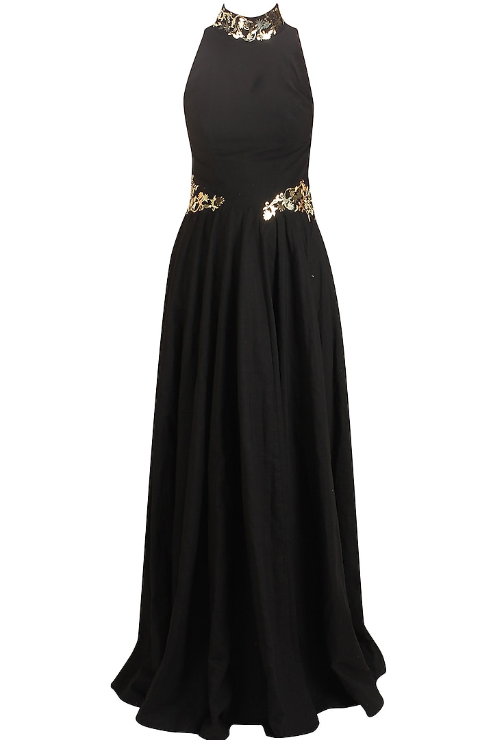 Black embellished high neck anarkali set available only at Pernia's Pop Up Shop.