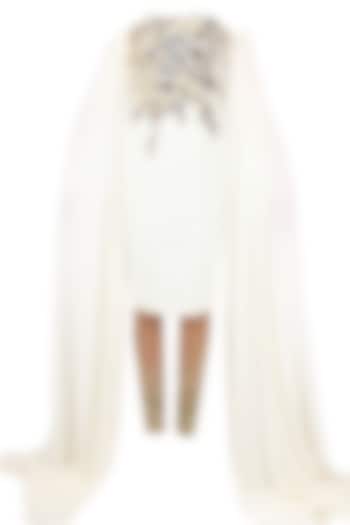 White metal embellished long sleeved tube kurta with gold embroidered churidaar available only at Pernia's Pop Up Shop.