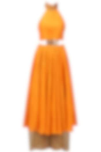 Mango metal embellished anarkali with attached dupatta and gold embroidered short palazzo available only at Pernia's Pop Up Shop.