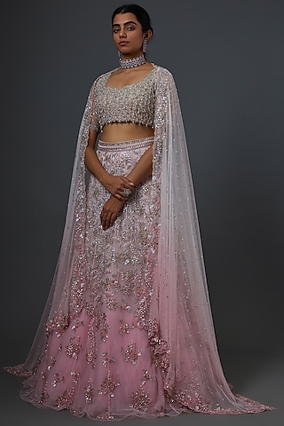 Pink Embroidered Lehenga Set by Natasha Dalal