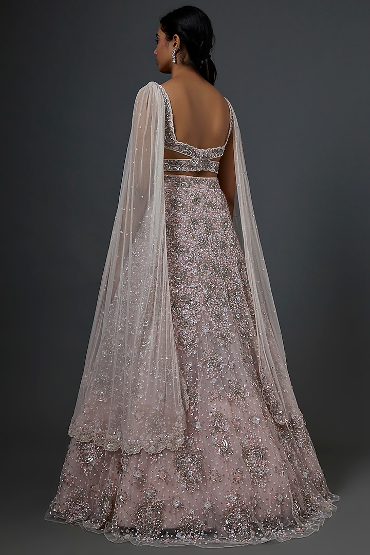 Pink Net Embroidered Bridal Lehenga Set by Natasha Dalal at Pernia's Pop Up Shop