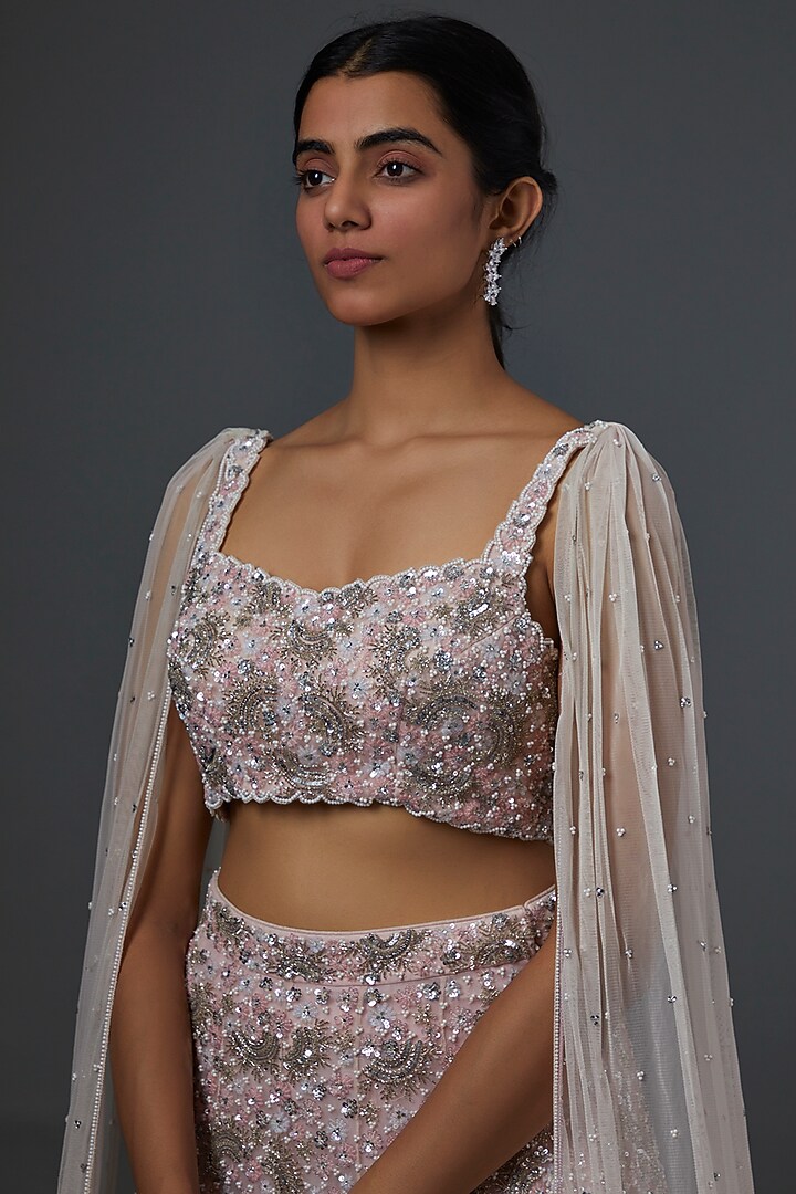 Pink Net Embroidered Bridal Lehenga Set by Natasha Dalal at Pernia's Pop Up Shop