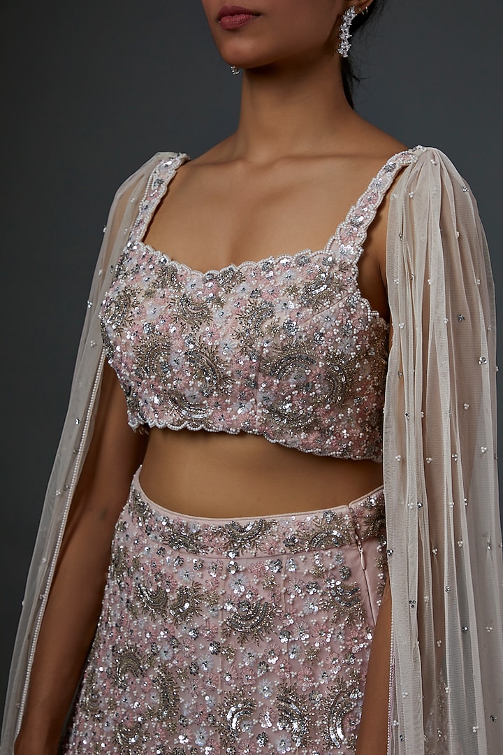 Pink Net Embroidered Bridal Lehenga Set by Natasha Dalal at Pernia's Pop Up Shop