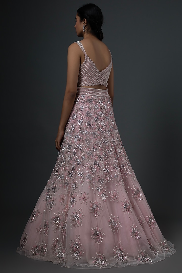Blush Pink Organza Embroidered Bridal Lehenga Set by Natasha Dalal at Pernia's Pop Up Shop