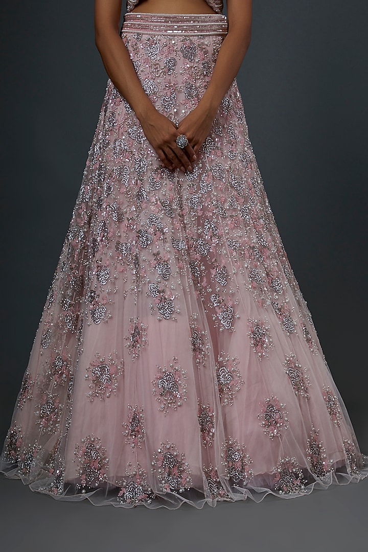 Blush Pink Organza Embroidered Bridal Lehenga Set by Natasha Dalal at Pernia's Pop Up Shop