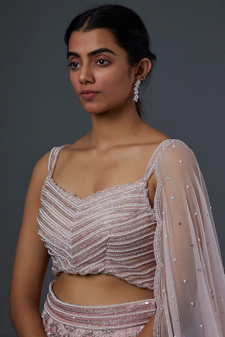 Blush Pink Organza Embroidered Bridal Lehenga Set by Natasha Dalal at Pernia's Pop Up Shop