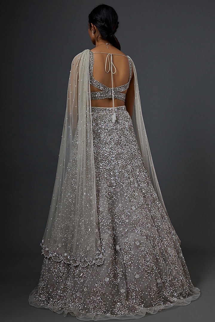 Silver Embroidered Bridal Lehenga Set by Natasha Dalal at Pernia's Pop Up Shop