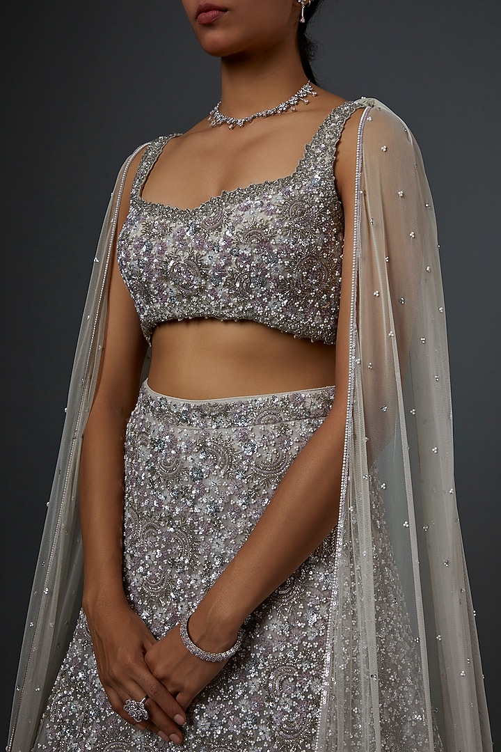 Silver Embroidered Bridal Lehenga Set by Natasha Dalal at Pernia's Pop Up Shop