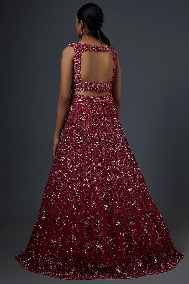 Red Embroidered Bridal Lehenga Set by Natasha Dalal at Pernia's Pop Up Shop