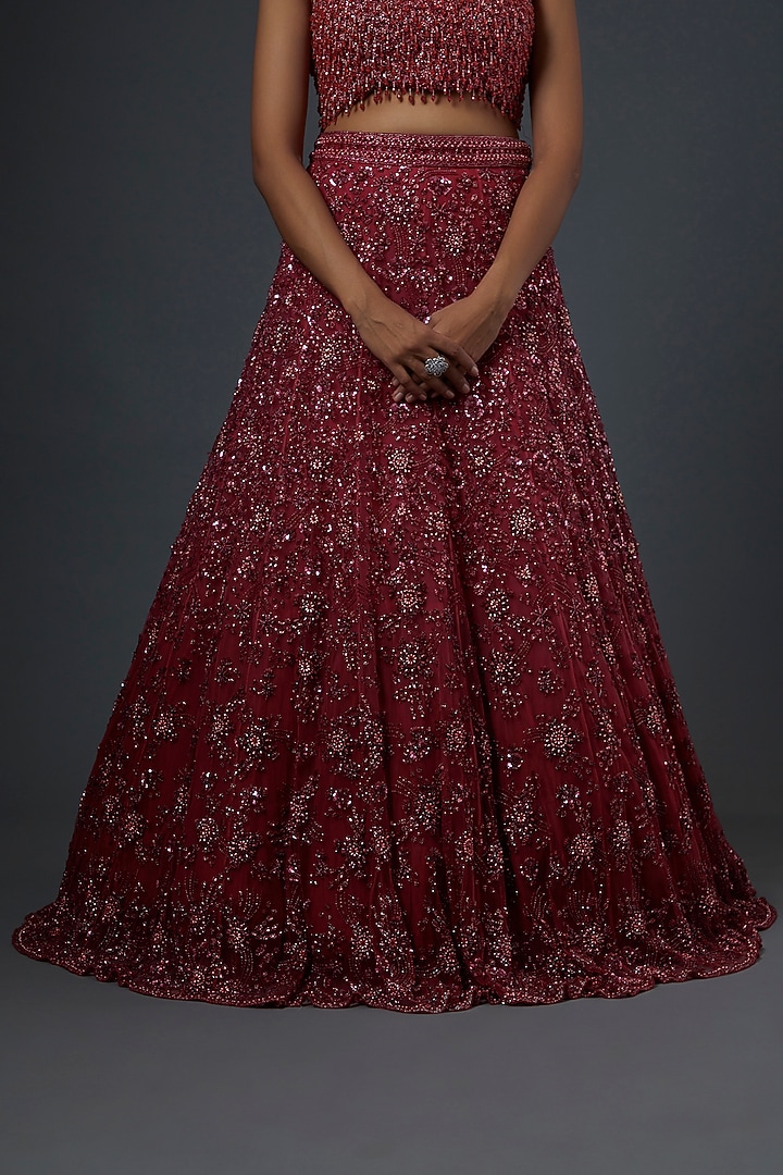 Red Embroidered Bridal Lehenga Set by Natasha Dalal at Pernia's Pop Up Shop