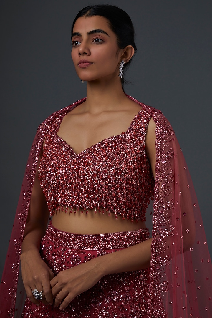 Red Embroidered Bridal Lehenga Set by Natasha Dalal at Pernia's Pop Up Shop