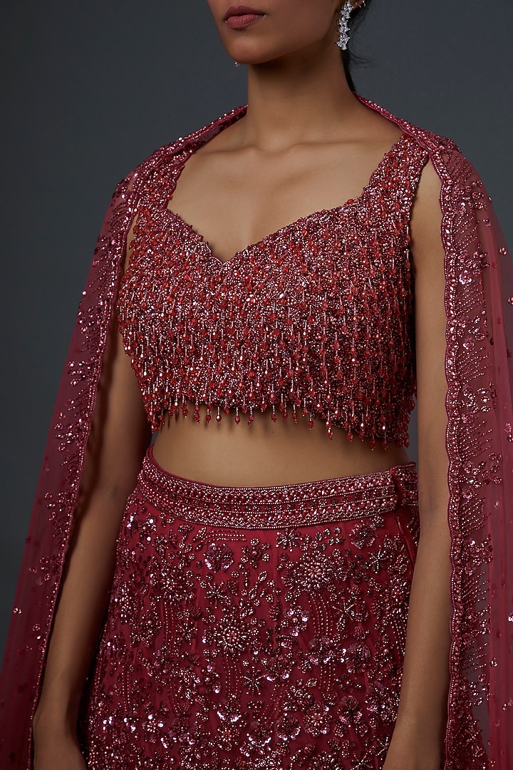 Red Embroidered Bridal Lehenga Set by Natasha Dalal at Pernia's Pop Up Shop