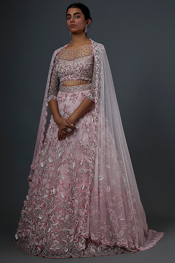 Blush Pink Sequins Embroidered Lehenga Set by Natasha Dalal