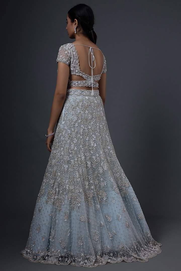 Sky Blue Sequins Embroidered Bridal Lehenga Set by Natasha Dalal at Pernia's Pop Up Shop