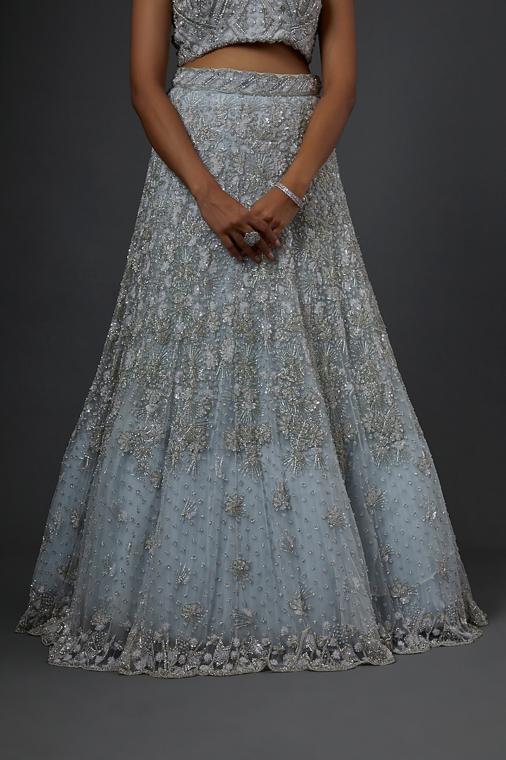 Sky Blue Sequins Embroidered Bridal Lehenga Set by Natasha Dalal at Pernia's Pop Up Shop