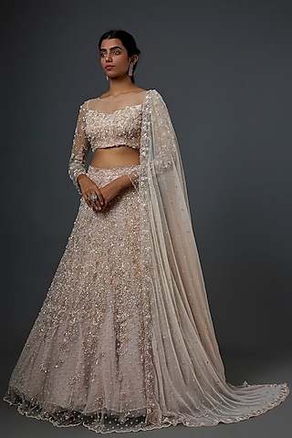 Dusky Pink Embroidered Lehenga Set by Natasha Dalal