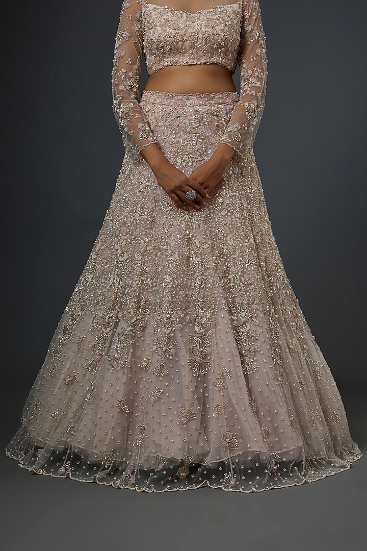 Dusky Pink Embroidered Bridal Lehenga Set by Natasha Dalal at Pernia's Pop Up Shop