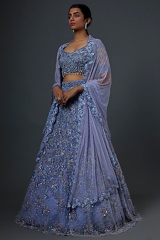 Purple Hand Embroidered Lehenga Set by Natasha Dalal