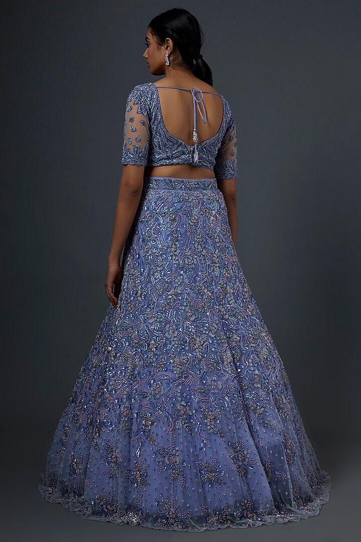 Purple Hand Embroidered Bridal Lehenga Set by Natasha Dalal at Pernia's Pop Up Shop