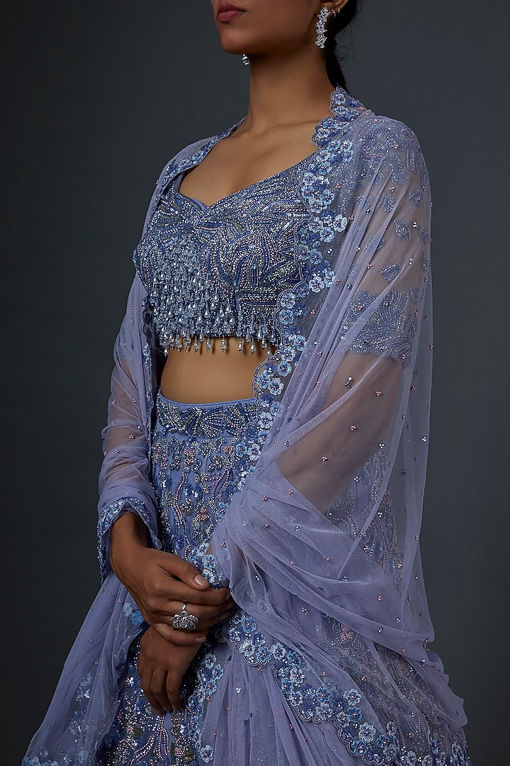 Purple Hand Embroidered Bridal Lehenga Set by Natasha Dalal at Pernia's Pop Up Shop