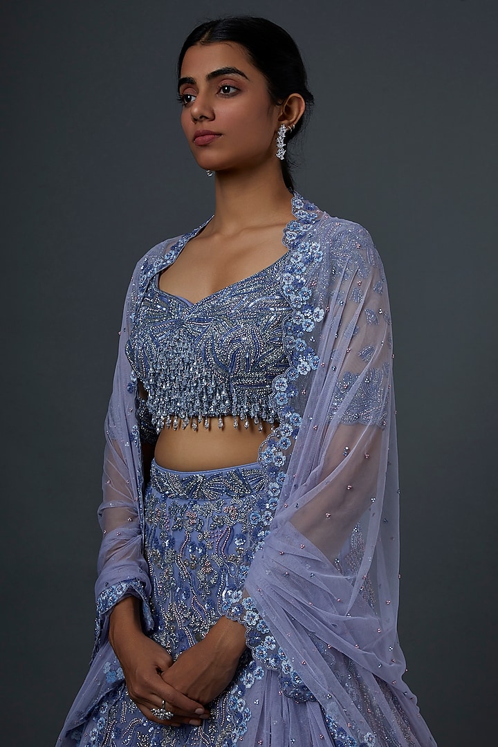 Purple Hand Embroidered Bridal Lehenga Set by Natasha Dalal at Pernia's Pop Up Shop
