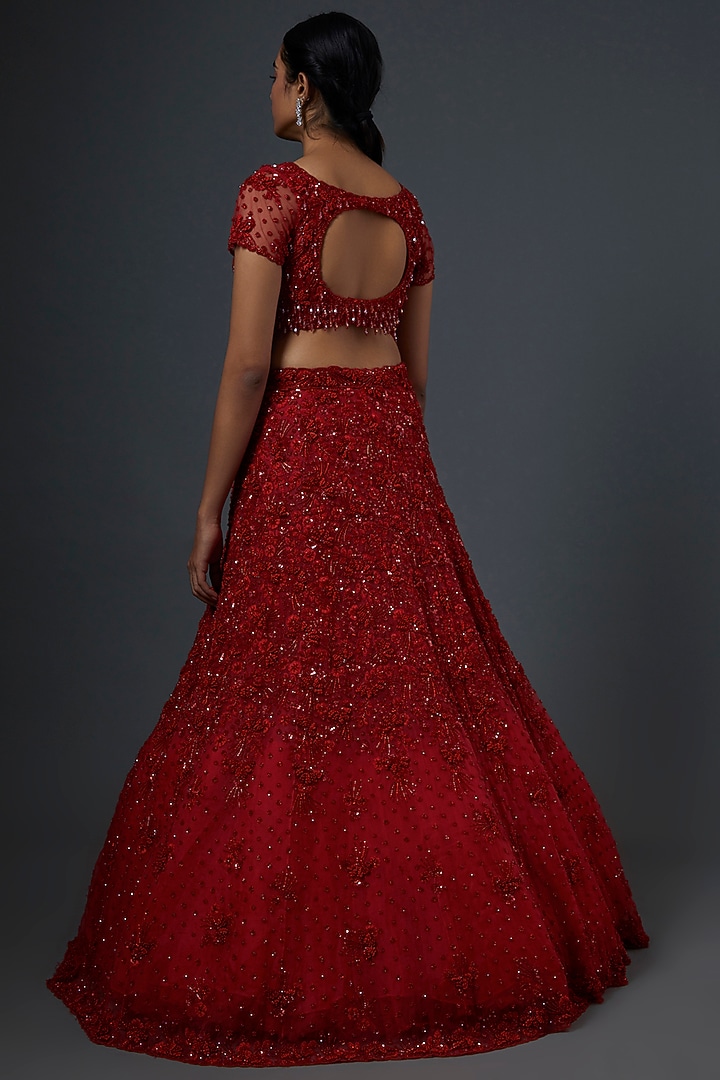 Red Hand Embroidered Bridal Lehenga Set by Natasha Dalal at Pernia's Pop Up Shop