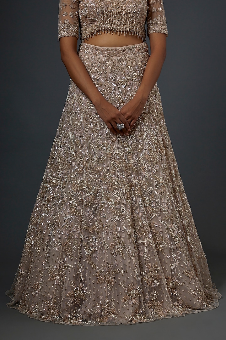 Nude Hand Embroidered Bridal Lehenga Set by Natasha Dalal at Pernia's Pop Up Shop