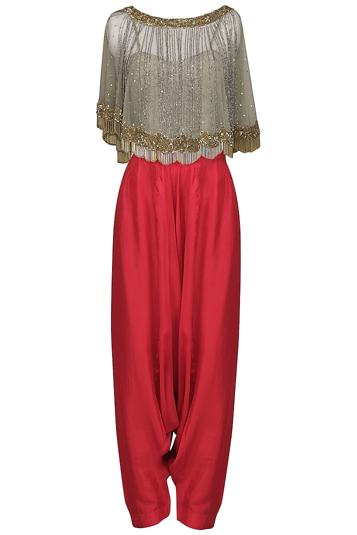 Pistachhio Embroidered Cape Top with Pants by Nandita Thirani