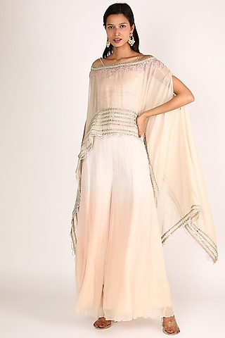 Peach Ombre Embroidered Sharara Set by Nandita Thirani