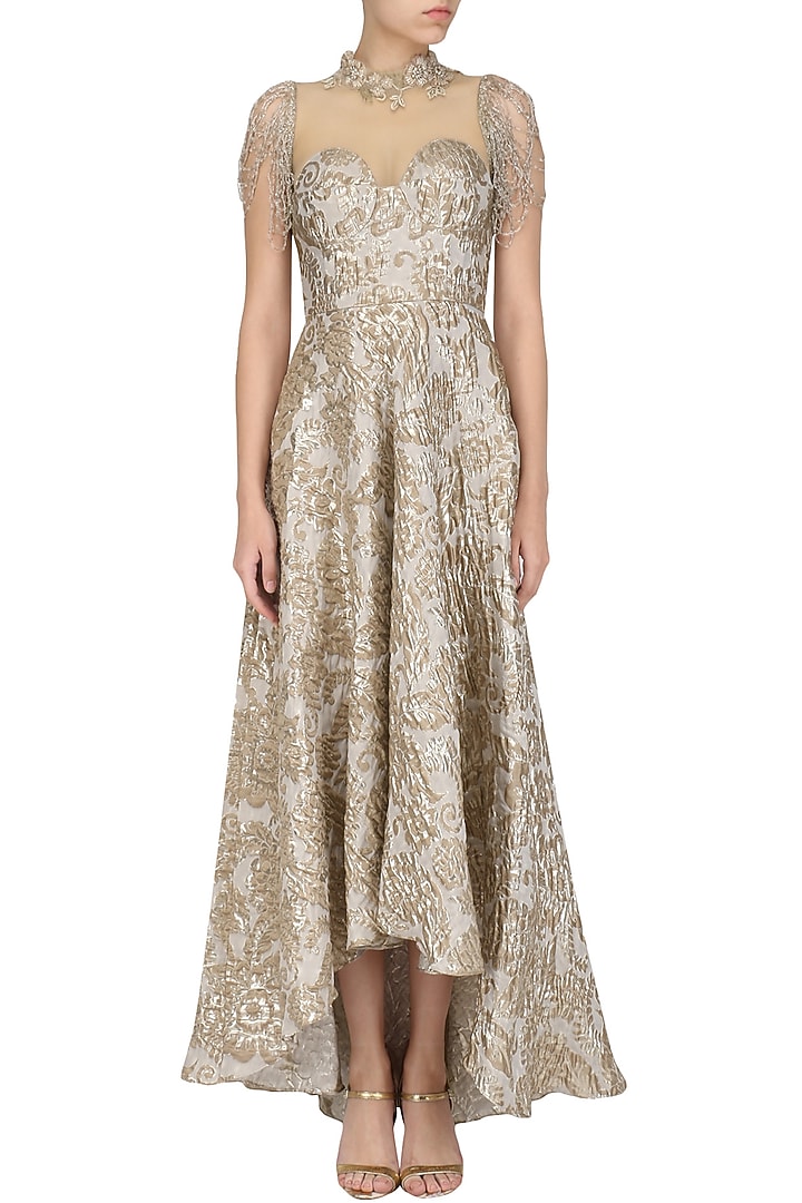 Ivory high low embroidered dressavailable only at Pernia's Pop Up Shop.