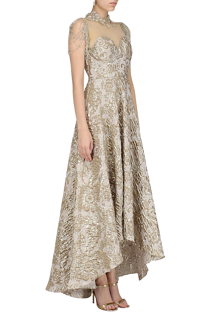Ivory high low embroidered dressavailable only at Pernia's Pop Up Shop.