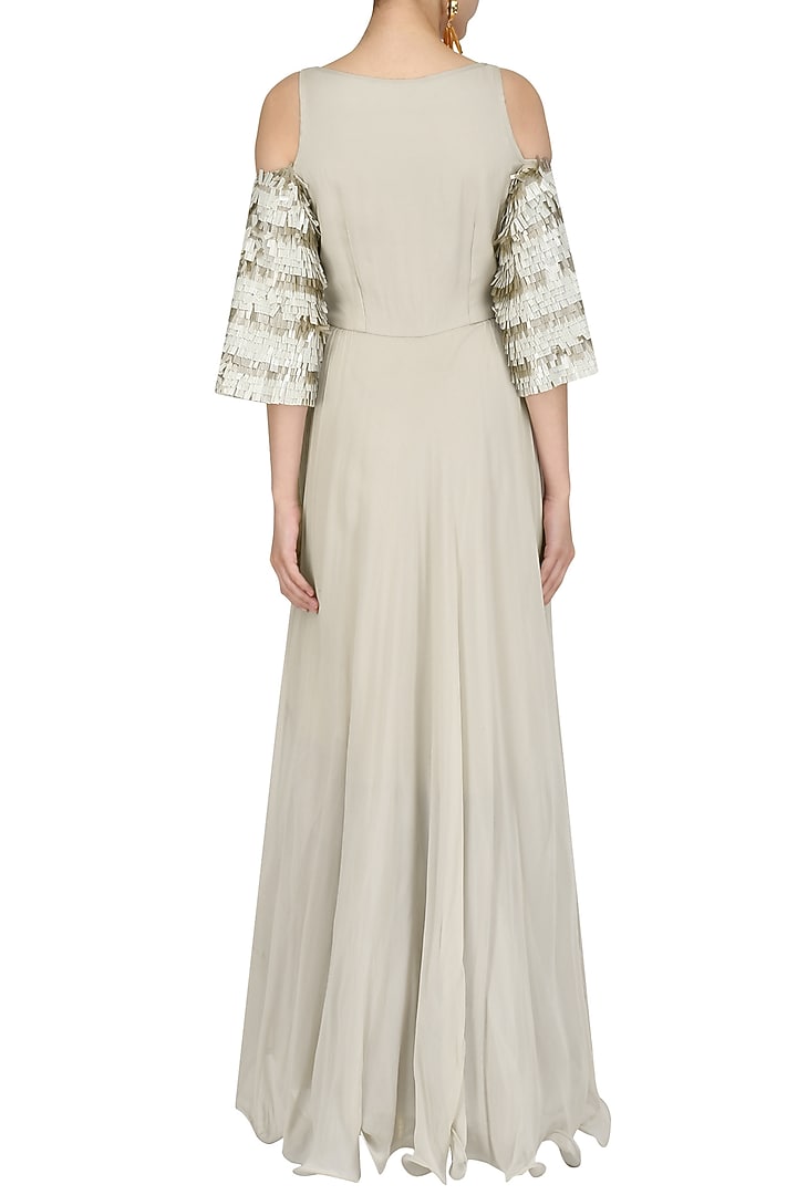 Grey cold shoulder embroidered gown available only at Pernia's Pop Up Shop.