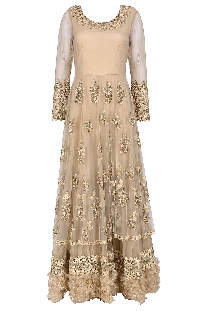 Dusky rose multilayered embroidered anarkali available only at Pernia's Pop Up Shop.