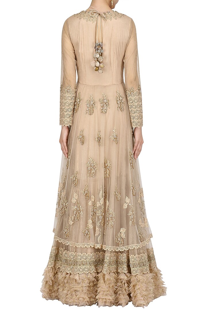 Dusky rose multilayered embroidered anarkali available only at Pernia's Pop Up Shop.