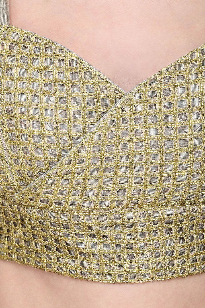 Green layered sharara with embroidered bralette available only at Pernia's Pop Up Shop.