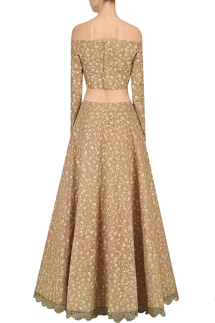 Onion Pink Embroidered Crop Top and Lehenga Set available only at Pernia's Pop Up Shop.