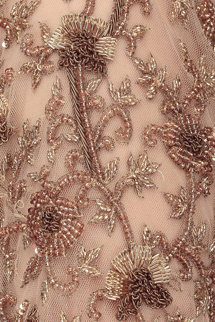 Maroon and nude embroidered Cross Neck Anarkali available only at Pernia's Pop Up Shop.